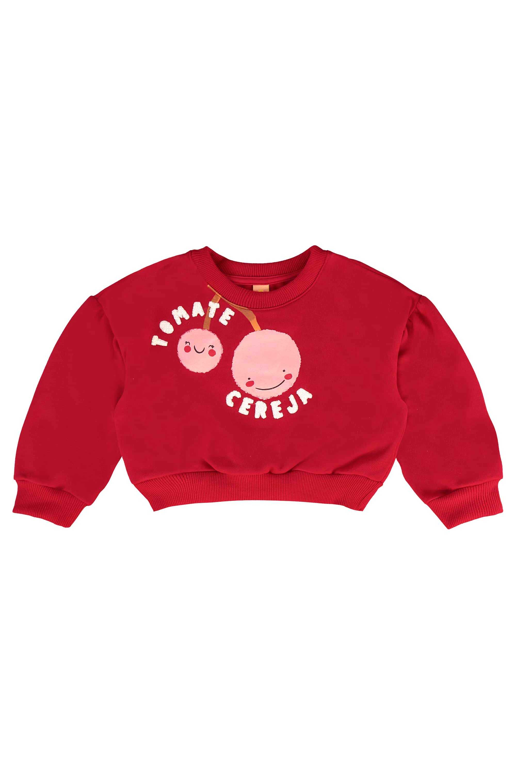 Conjunto Infantil Frutas Vermelhas com Blusão Cropped e Calça (Vermelho) Três e Já - Imagem 3